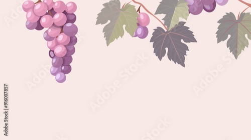 2D illustration of a vine with grapes with basic shapes on a pastel colored background in a simplicity of drawing in a minimalist style