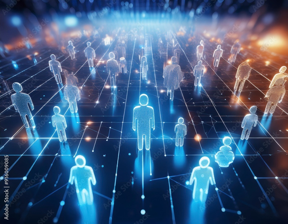 Digital network, interconnected people on social media icons ...