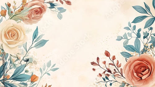 Watercolor Floral Border With Roses and Greenery.
