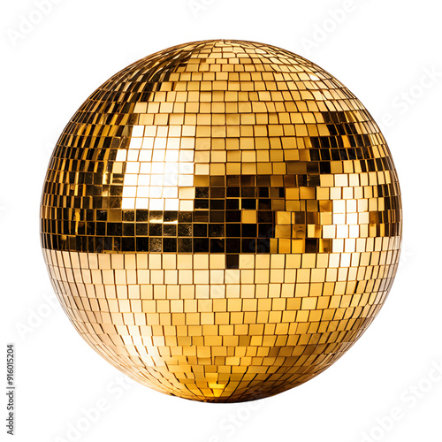 golden disco ball isolated on transparent background photo