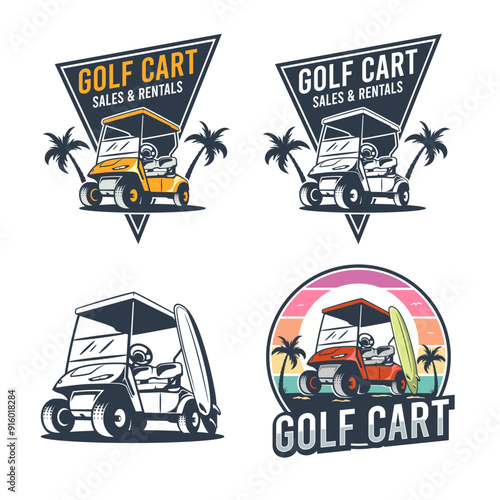 The Bundles Retro logo illustration features a sunset, palm trees, and a surfboard leaning against a golf cart.