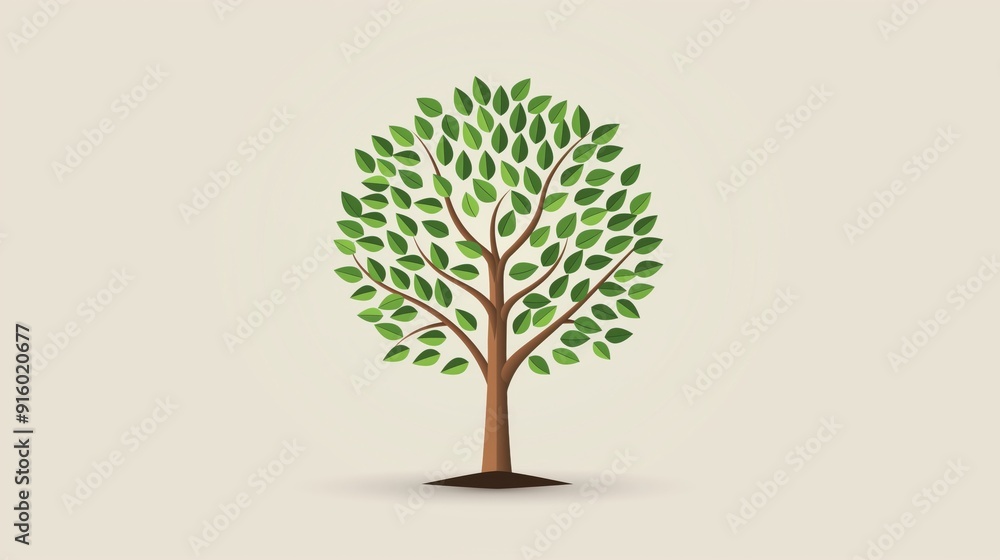 2D illustration of a tree brown trunk green leaves with basic shapes on a neutral colored background in a simplicity of drawing in minimalist vector style 2D illustration of a tree brown trunk green leaves with basic shapes on a neutral colored background in a simplicity of drawing in minimalist vector style