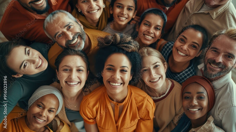 Diverse Group of Smiling People Looking Up in Unity Diverse Group of Smiling People Looking Up in Unity