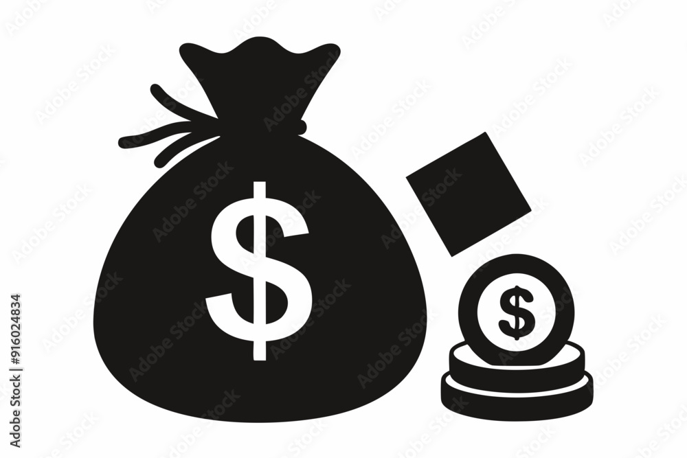 
Money bag silhouette, Money bag with dollar icon. vector illustration
