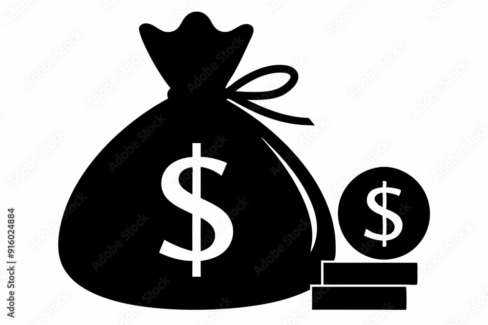 Money bag silhouette, Money bag with dollar icon. vector illustration
Money bag silhouette, Money bag with dollar icon. vector illustration