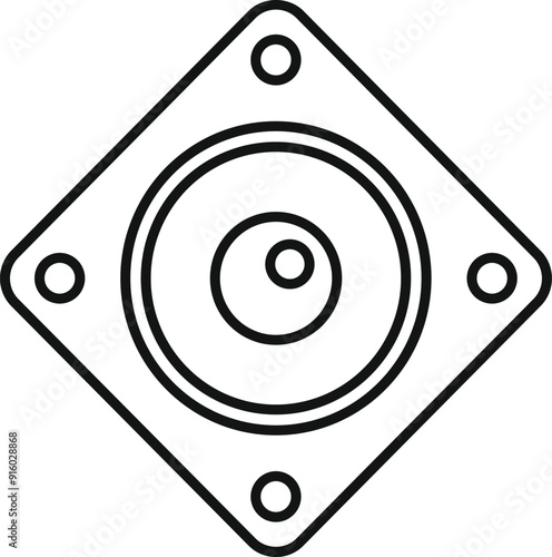 Line drawing of a square subwoofer playing loud music