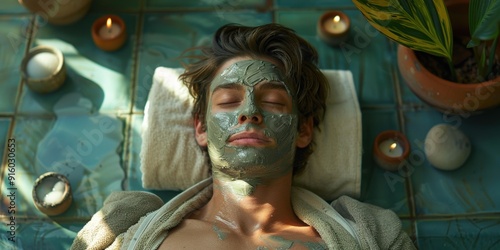 A man relaxes with a face mask on. AI.