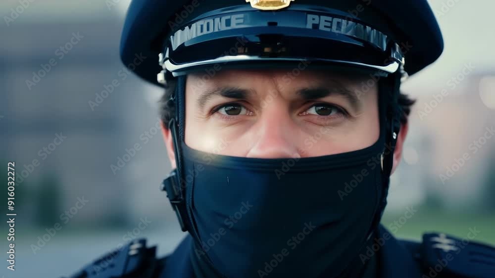 A closeup of a police officers eyes scanning their surroundings for any signs of trouble. A closeup of a police officers eyes scanning their surroundings for any signs of trouble.