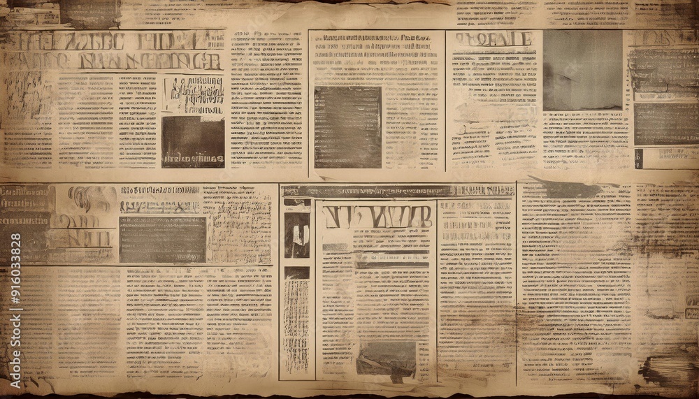 Naklejka premium Newspaper paper grunge vintage old aged texture background. Generated image