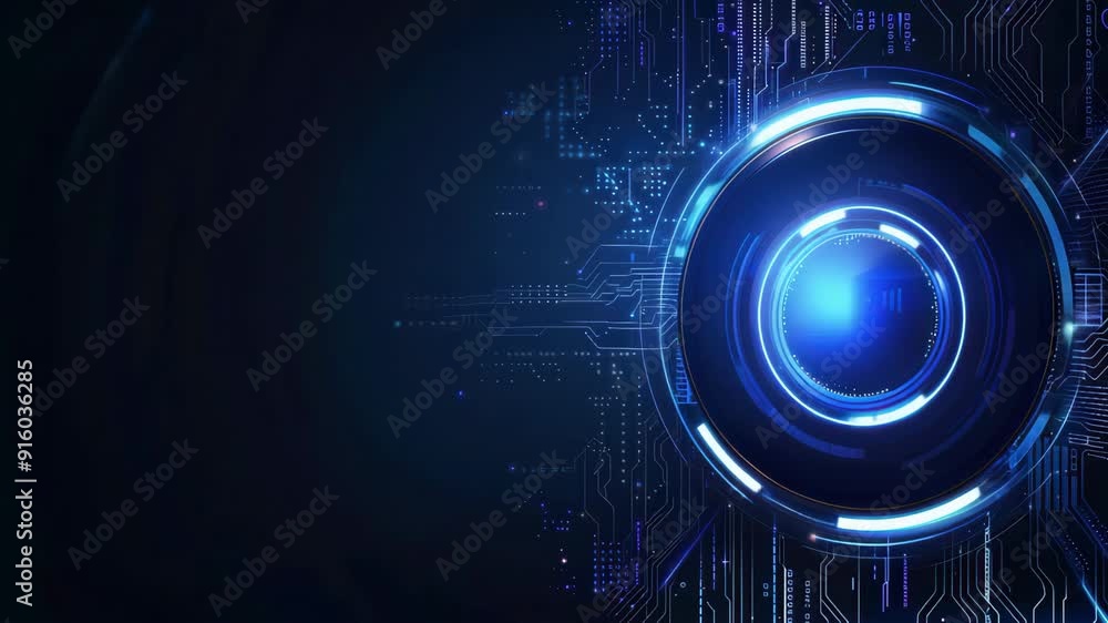 Futuristic technology background showcasing a glowing blue eye and digital circuitry, perfect for concept and innovation themes. Futuristic technology background showcasing a glowing blue eye and digital circuitry, perfect for concept and innovation themes.