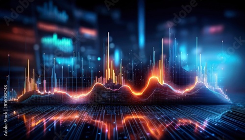 Stock market chart lines, financial graph on technology abstract background chart. Generated image