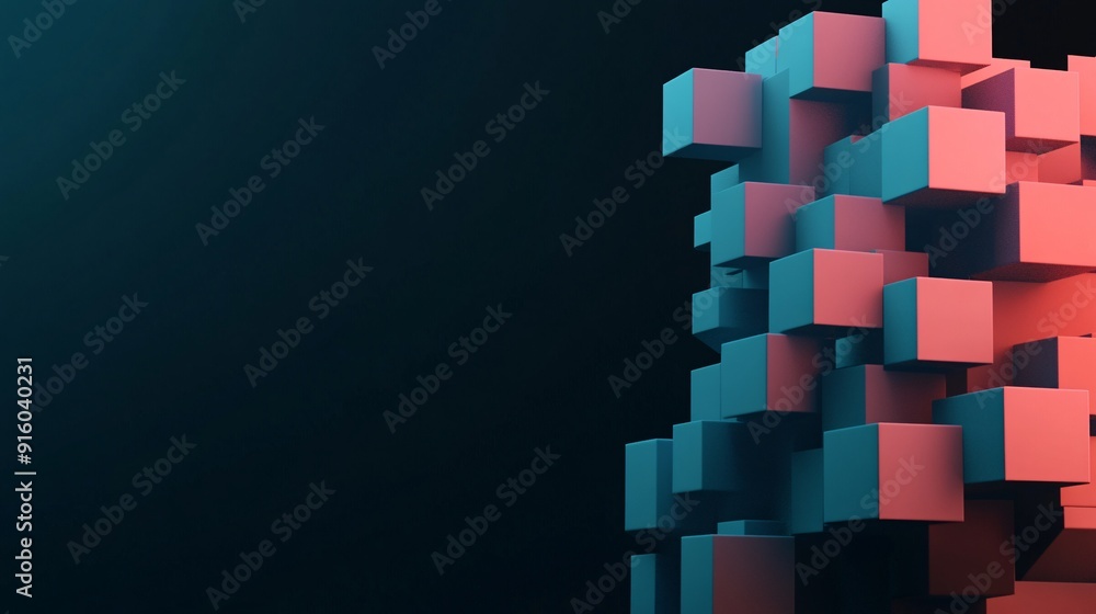 Abstract background with pink and blue cubes on dark background. Abstract background with pink and blue cubes on dark background.