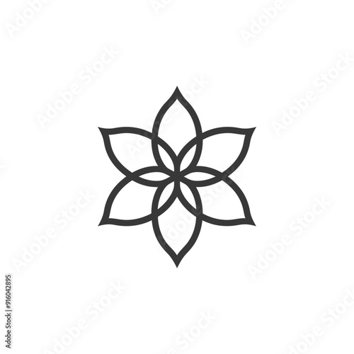Abstract Geometric Flower with Six Petals and a Central Circle