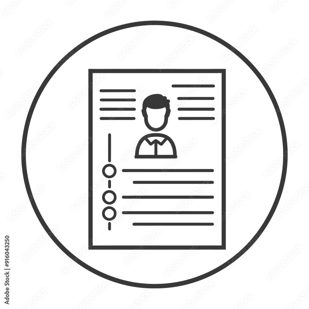 Black and White Icon of a Resume with a Profile Picture Black and White Icon of a Resume with a Profile Picture