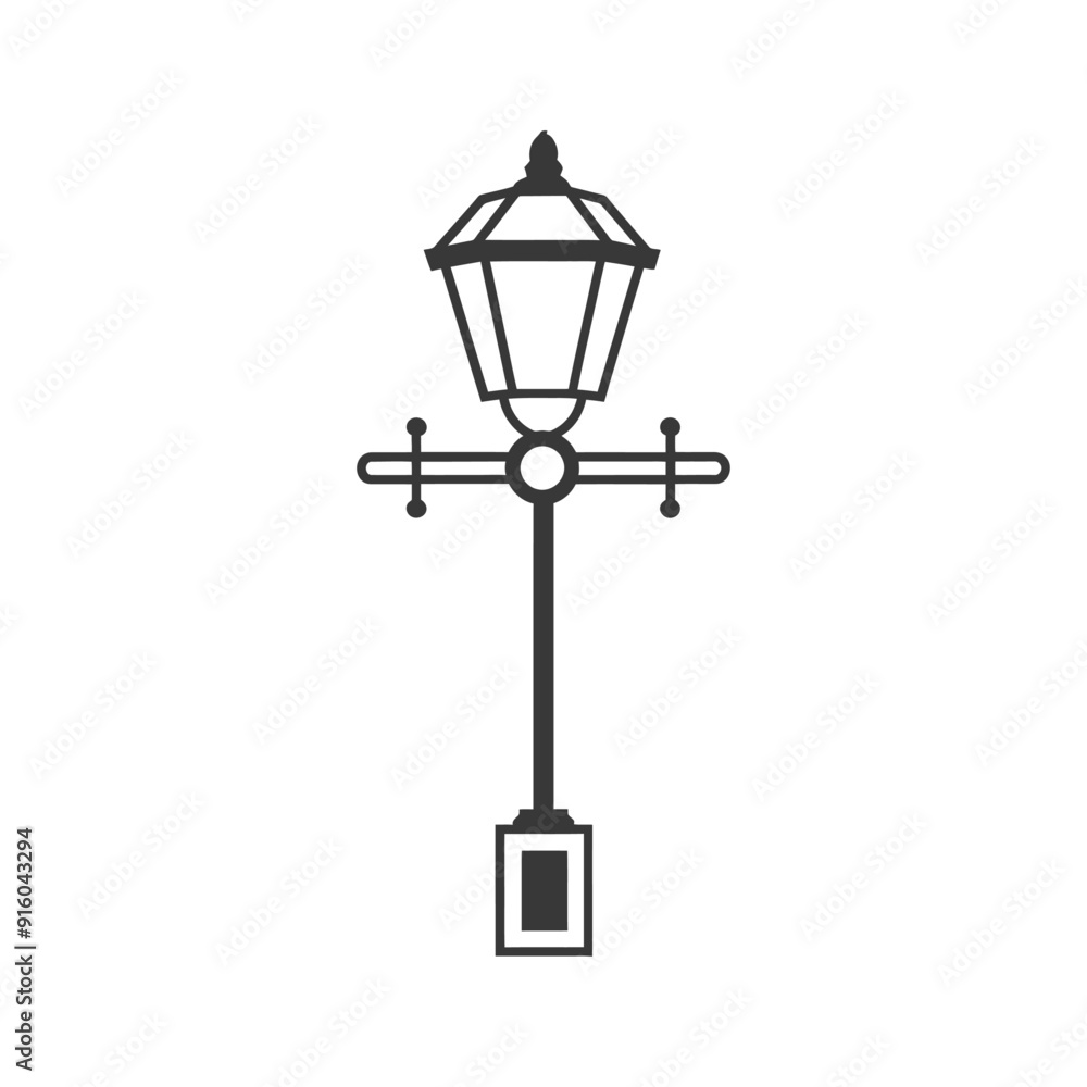 Black and White Icon of a Streetlamp with a Single Light Black and White Icon of a Streetlamp with a Single Light