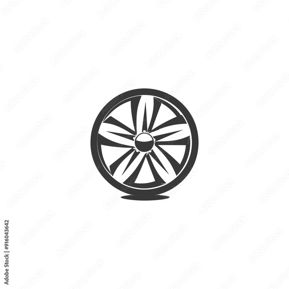 Black and White Illustration of a Circular Wheel with Spokes Black and White Illustration of a Circular Wheel with Spokes