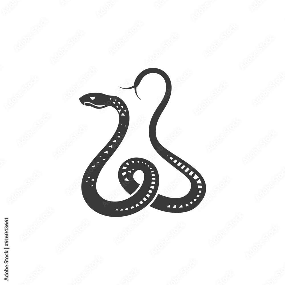 Fototapeta premium Black and white illustration of a coiled snake