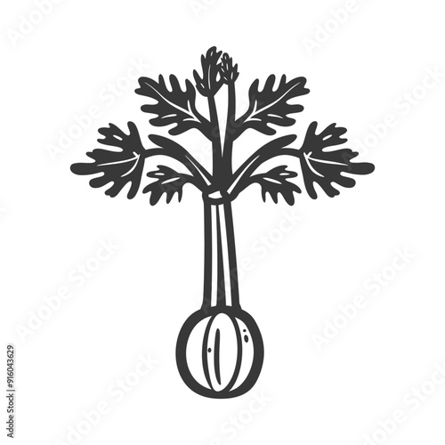 Black and White Illustration of a Celery Plant