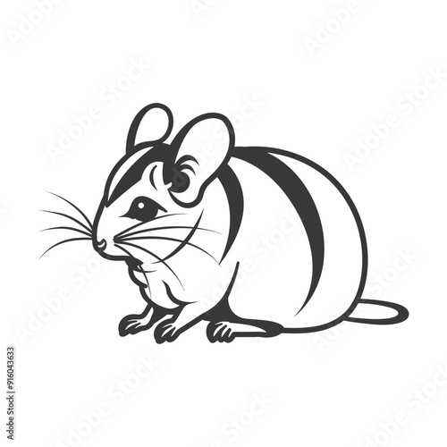 Black and white illustration of a chinchilla