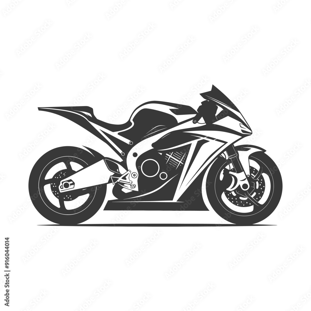 Black and White Illustration of a Modern Sport Motorcycle Black and White Illustration of a Modern Sport Motorcycle