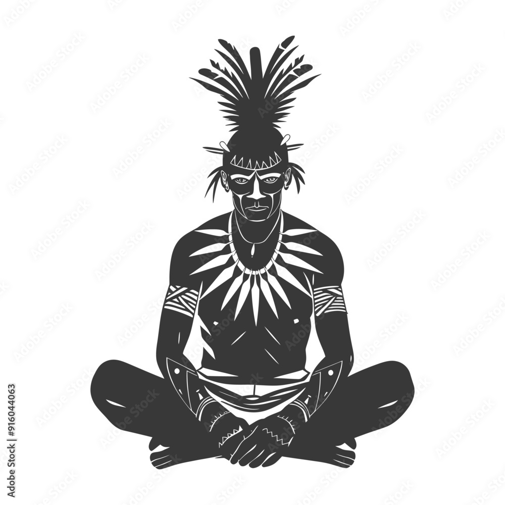 Black and White Illustration of a Native American Man in Traditional Attire Black and White Illustration of a Native American Man in Traditional Attire
