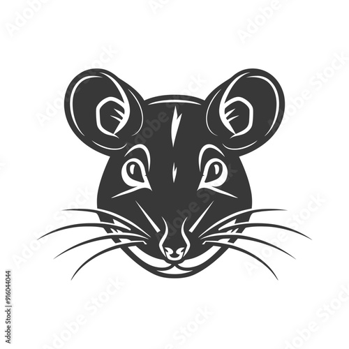 Black and white illustration of a mouses head with a smile