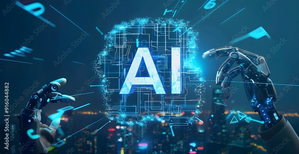 A digital illustration of an AI logo with the letters A digital illustration of an AI logo with the letters