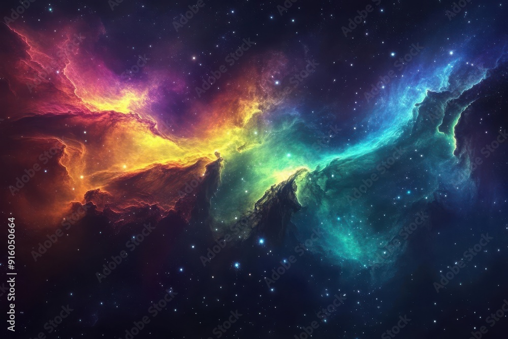 Fototapeta premium Stunning Colorful Nebula Illuminated by Stars in the Cosmos