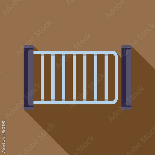 Pedestrian metal turnstile gate access control point with a long shadow is limiting the entrance