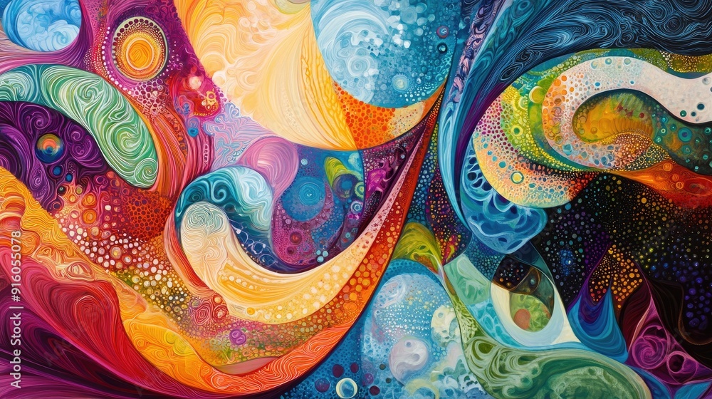 A dynamic abstract art piece featuring vibrant, flowing waveforms and intricate, colorful patterns A dynamic abstract art piece featuring vibrant, flowing waveforms and intricate, colorful patterns
