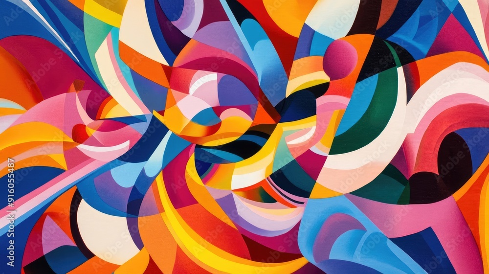 A kaleidoscopic explosion of bold, overlapping colors and swirling shapes, creating vibrant geometric patterns full of energy A kaleidoscopic explosion of bold, overlapping colors and swirling shapes, creating vibrant geometric patterns full of energy