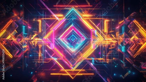 A mesmerizing composition of neon geometric shapes, glowing in vibrant hues and forming a captivating design