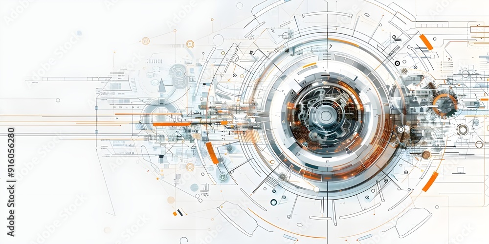 Abstract futuristic technical drawing with gears and colorful line vector illustration on a white background.
Abstract futuristic technical drawing with gears and colorful line vector illustration on a white background.
