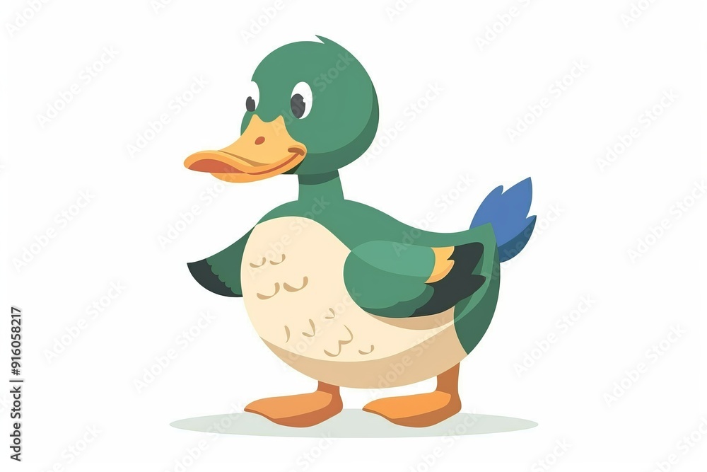 Obraz premium cartoon duck ,flat color illustration,solid white background