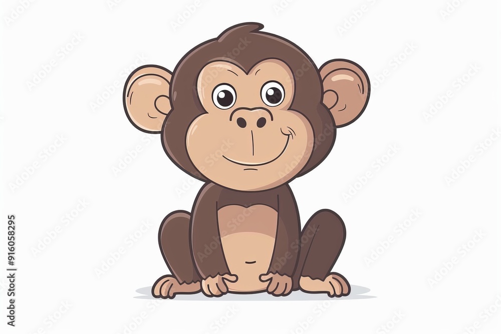 cartoon monkey, flat color illustration, solid white background cartoon monkey, flat color illustration, solid white background