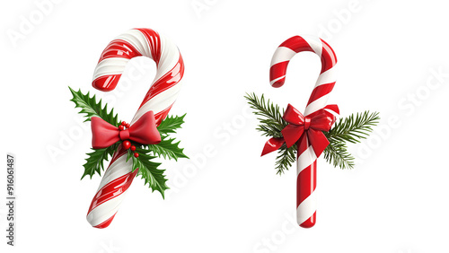 3d candy cane with red and white striped, png