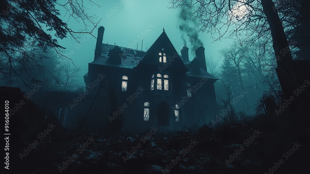 Haunted house with eerie windows Haunted house with eerie windows