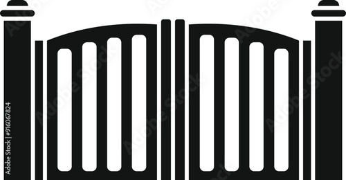 Black silhouette of a big closed modern gate, providing security and controlling access