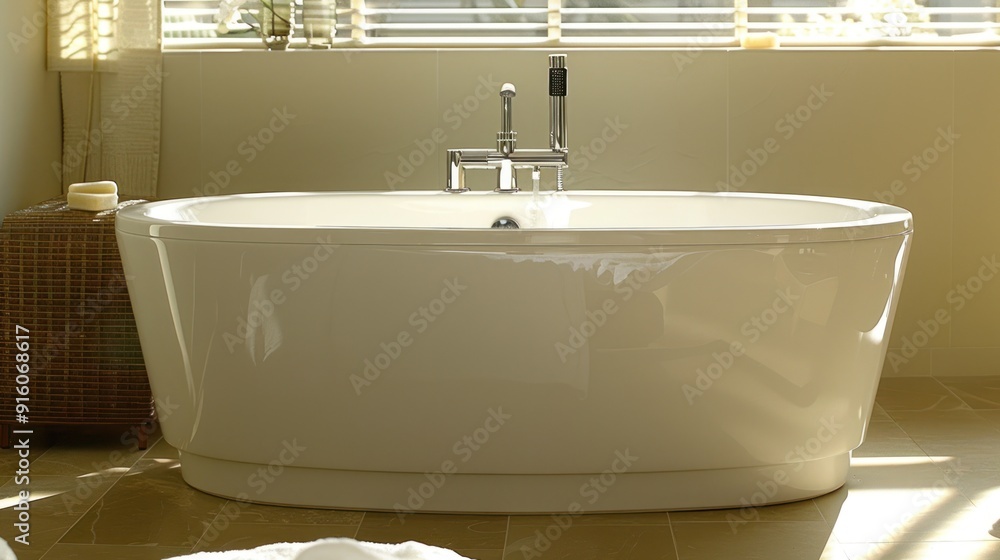 Fototapeta premium Modern Bathroom with Bathtub and Sunlight.