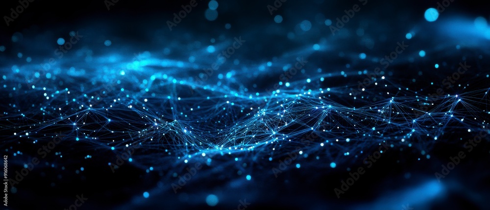 An abstract representation of a cybersecurity network: glowing nodes and lines in a dark digital environment. An abstract representation of a cybersecurity network: glowing nodes and lines in a dark digital environment.