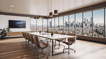 Zoom Background Zoom Background Modern conference room with large wooden table and panoramic view of city