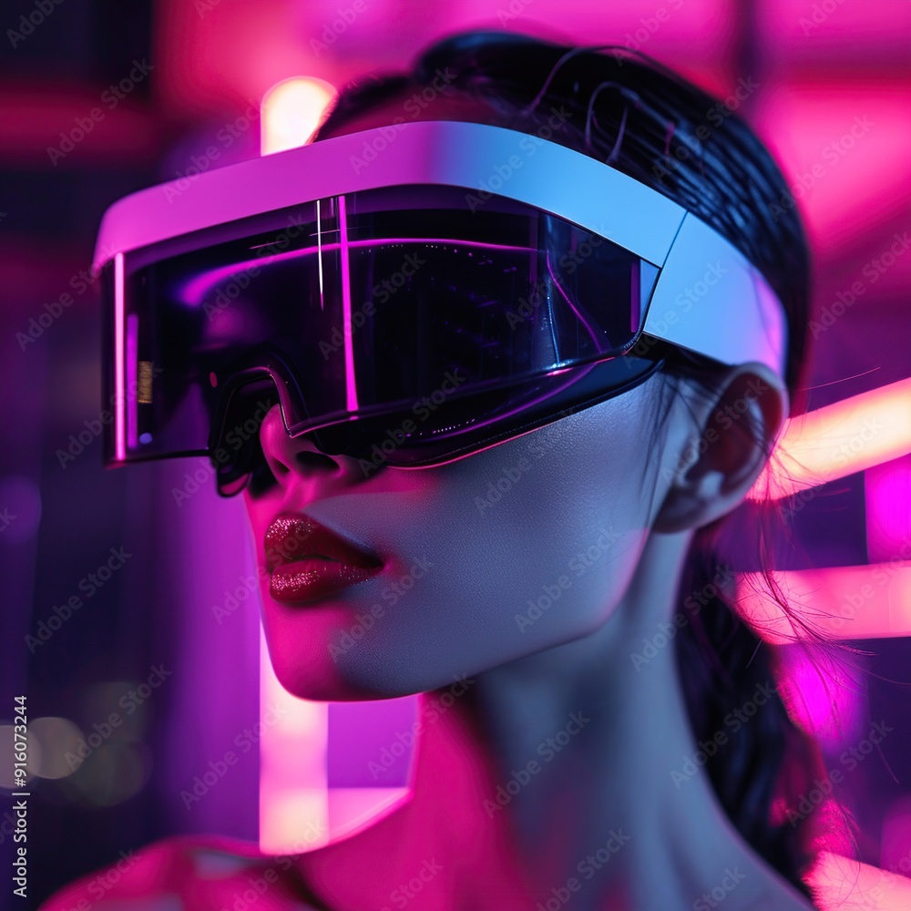 Fashion shot of a beautiful young woman wearing virtual reality goggles. Fashion shot of a beautiful young woman wearing virtual reality goggles.