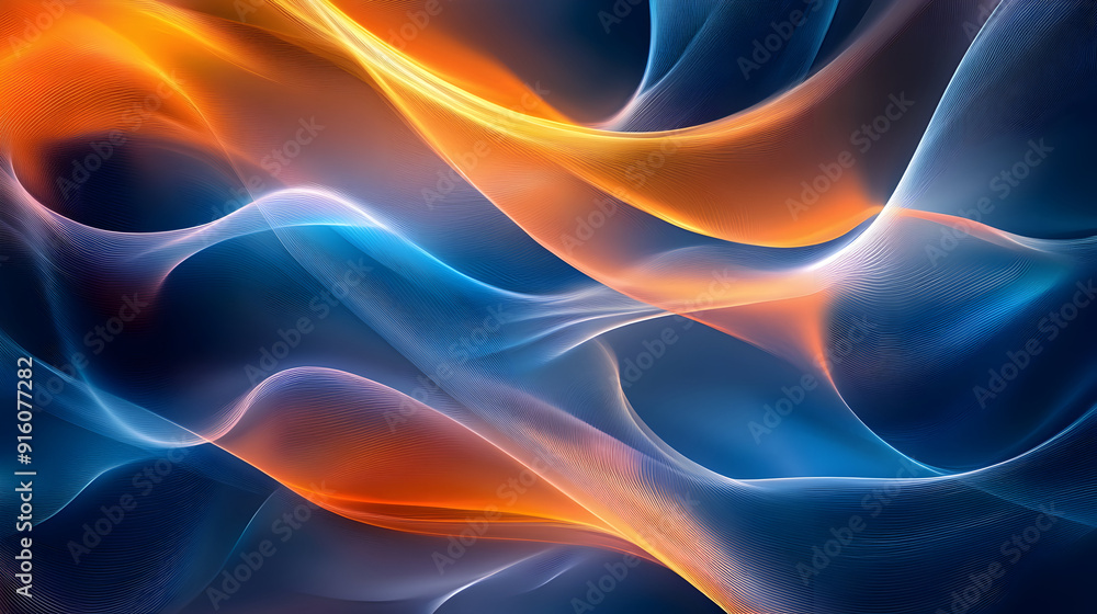 Futuristic abstract image with intertwining blue and orange waves and dynamic motion Futuristic abstract image with intertwining blue and orange waves and dynamic motion