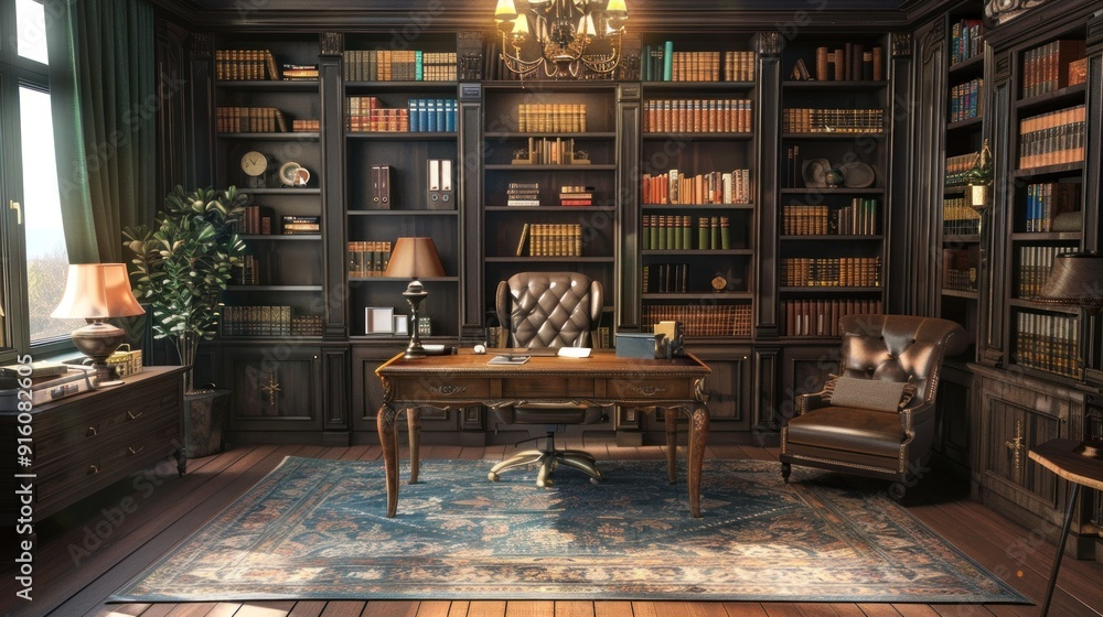 Elegant Home Library with a Classic Desk. Elegant Home Library with a Classic Desk.