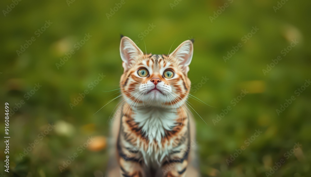 Fototapeta premium Curious Cat with Green Background.