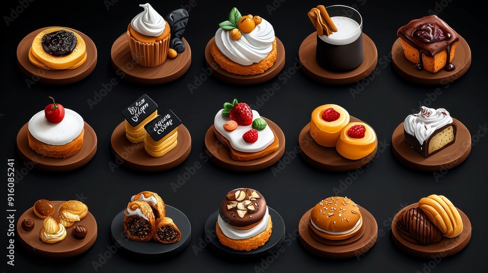 A vibrant assortment of beautifully crafted desserts, showcasing unique flavors and intricate designs for culinary enthusiasts. A vibrant assortment of beautifully crafted desserts, showcasing unique flavors and intricate designs for culinary enthusiasts.
