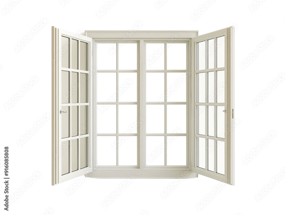 White window with open panels on a transparent background White window with open panels on a transparent background