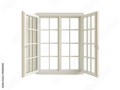 White window with open panels on a transparent background