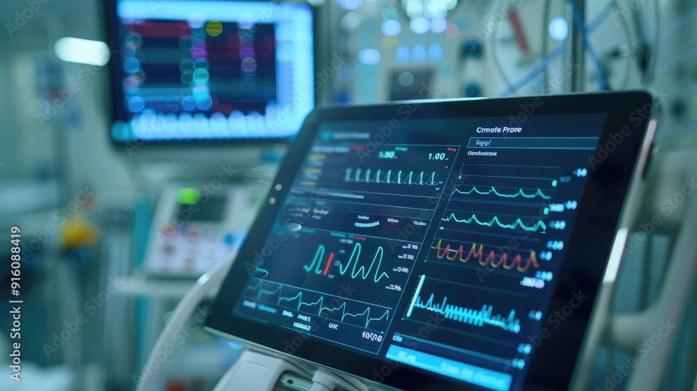 Medical monitor displaying patient vitals in ICU Medical monitor displaying patient vitals in ICU