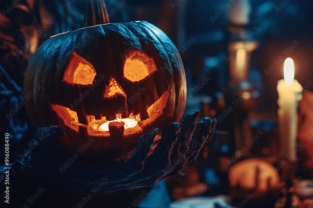 a pumpkin with a face that says scary on it. generativa IA a pumpkin with a face that says scary on it. generativa IA
